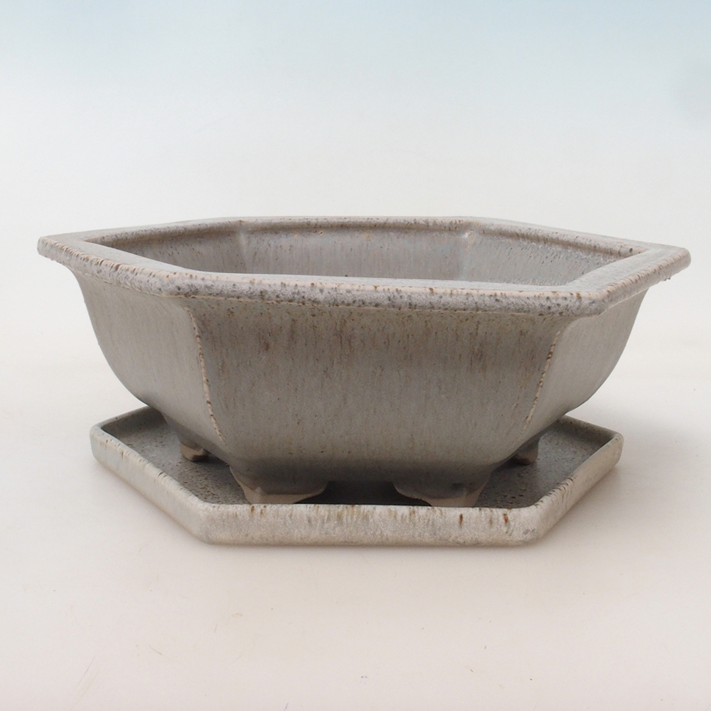 Bonsai miska + podmiska H53 - 19 x 21,5 x 7 cm. - béžová