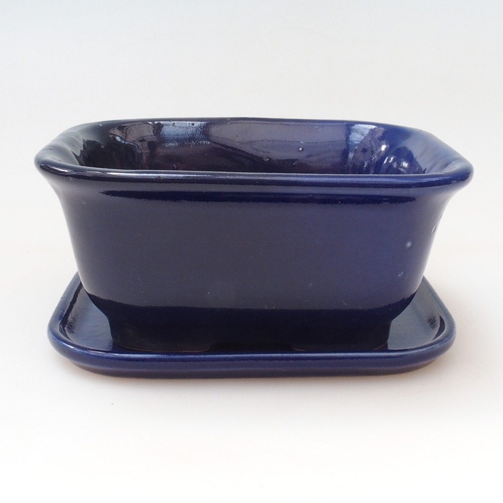 Bonsai miska + podmiska H37 - 14,5x13x6,5 cm. - modrá