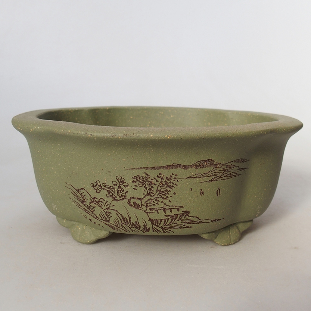 Keramická bonsai miska 15,5 x 13 x 6 cm, barva zelená