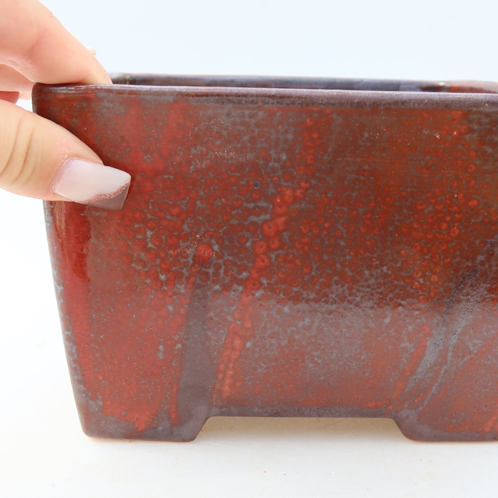 Keramická bonsai miska 15,5 x 15,5 x 11 cm, barva červená