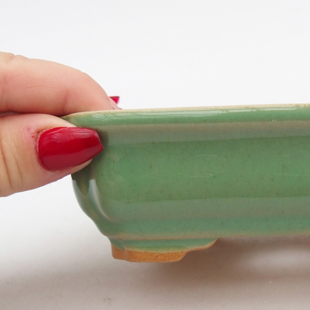 Keramická bonsai miska 14 x 11 x 4 cm, barva zelená