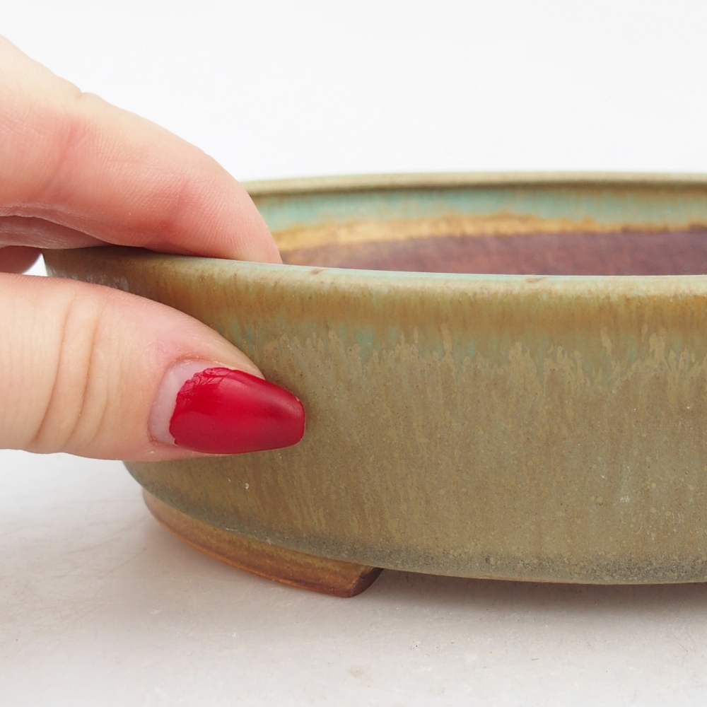 Keramická bonsai miska 18,5 x 16,5 x 4,5 cm, barva zelená