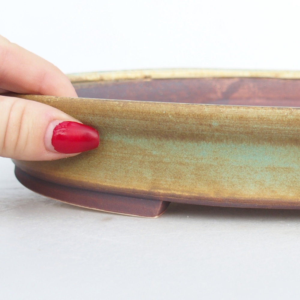 Keramická bonsai miska 31 x 27 x 4,5 cm, barva zelená