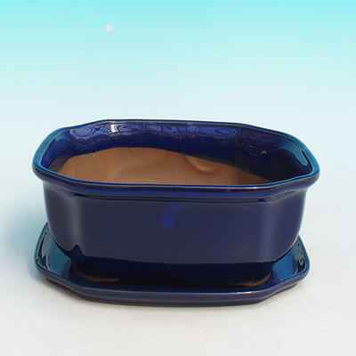 Bonsai miska + podmiska H 31 - miska 14 x 12 x 6 cm, podmiska 14,5 x 12,5 x 1 cm, modrá - 1