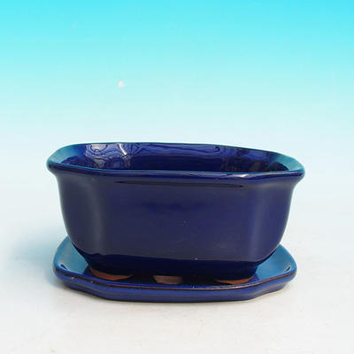 Bonsai miska + podmiska H32 - miska 12,5 x 10,5 x 6 cm, podmiska 12,5 x 10,5 x 1 cm, modrá - 1
